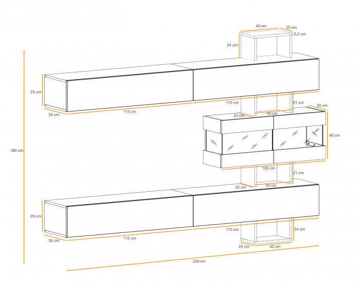 Mobila Living-sufragerie /camera de zi , stejar grafit/gri perlat  , 230 cm lungime, usi deschidere push open [3]