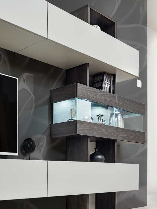Mobila Living-sufragerie /camera de zi , stejar grafit/gri perlat  , 230 cm lungime, usi deschidere push open [2]