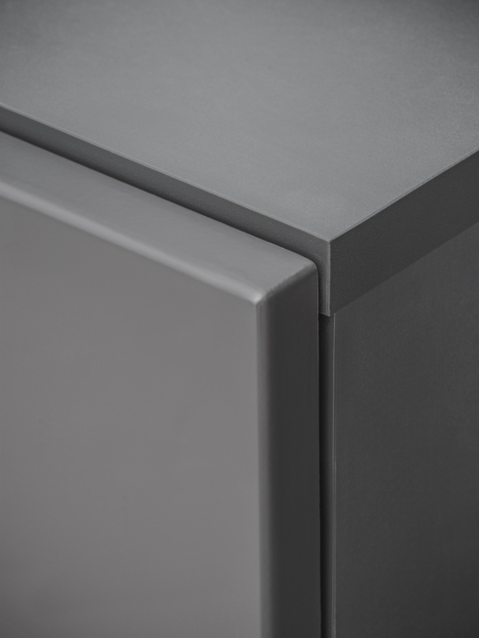 Mobila Living , usi deschidere push open/prin apasare,  gri grafit /stejar artizan , 240 cm lungime, cu vitrina, sticla securizata , lumina led [7]