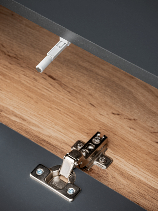 Mobila Living , usi deschidere push open/prin apasare,  gri grafit /stejar artizan , 240 cm lungime, cu vitrina, sticla securizata , lumina led [14]
