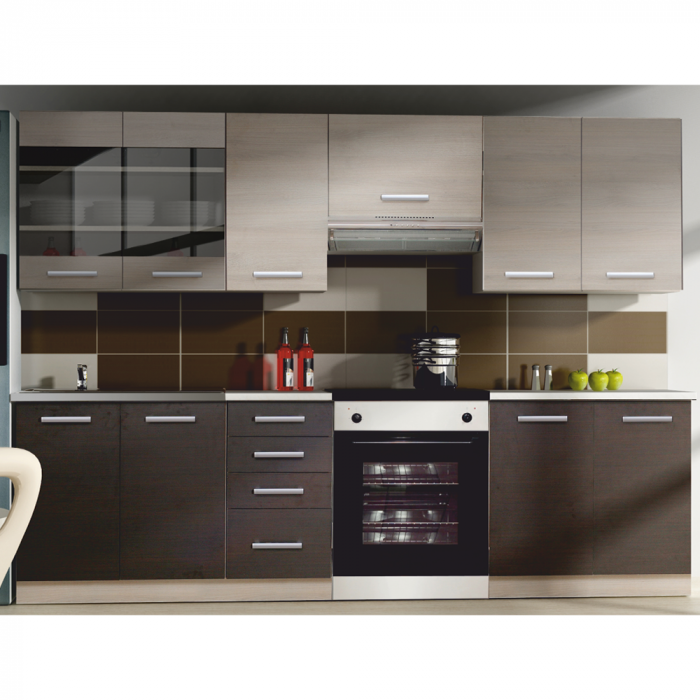 Mobilier bucătărie, stejar gri deschis/stejar închis, KLANTON [3]