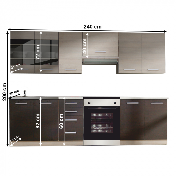 Mobilier bucătărie, stejar gri deschis/stejar închis, KLANTON [2]