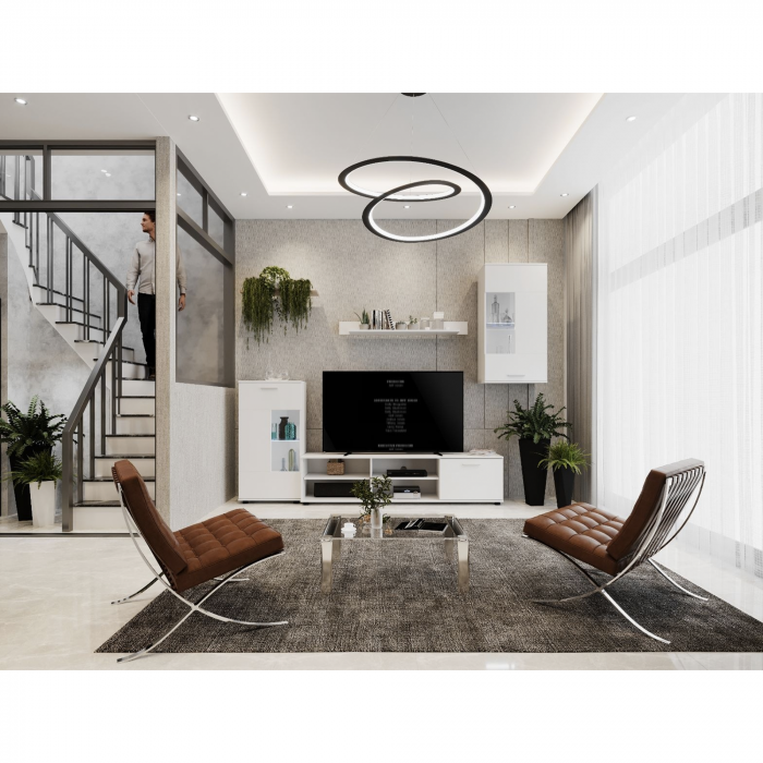 Mobilier de perete living, alb, DTD foliat, FRONTAL 1 NEW [5]