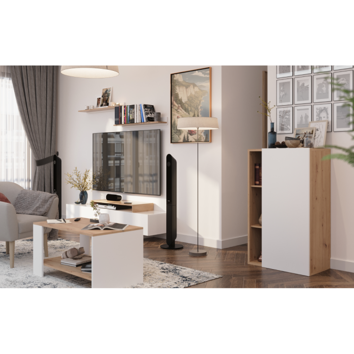 Mobilier de living-camera de zi, alb/stejar artisan,180 cm lungime x 35 cm adancime [9]