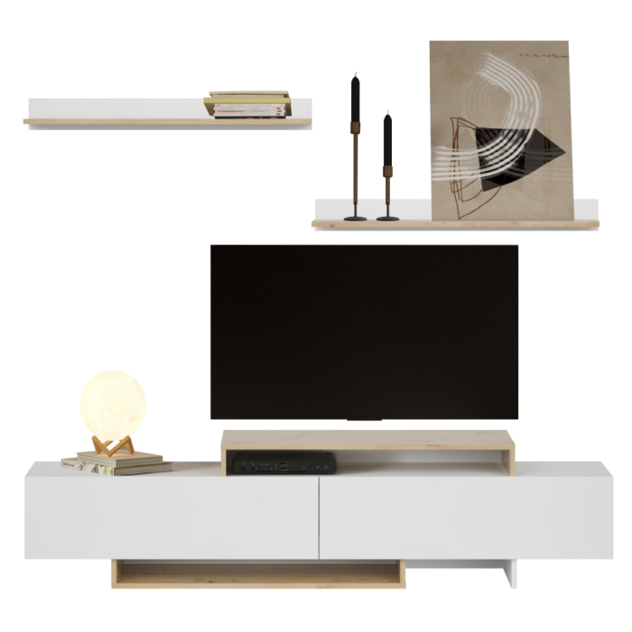 Mobilier de living-camera de zi, alb/stejar artisan,180 cm lungime x 35 cm adancime [5]