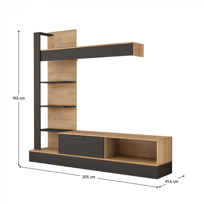 Mobilier de perete living, stejar Riviera / negru, GELUZA [4]