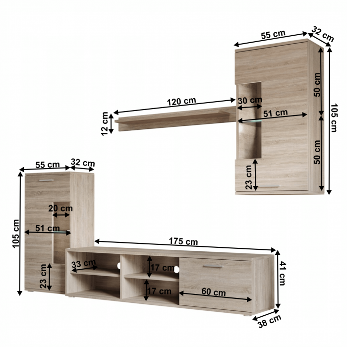 Mobilier de perete living, stejar sonoma, DTD, FRONTAL 1 NEW [4]
