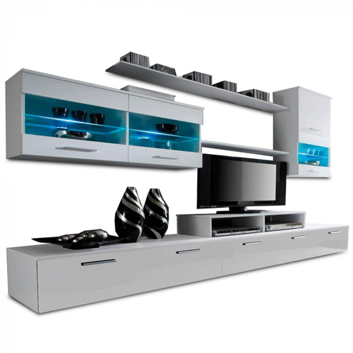Mobilier living, alb/extra strălucire albă HG, LEO [3]