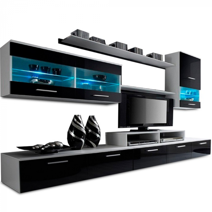 Mobilier living, alb/extra strălucire neagră HG, LEO [3]