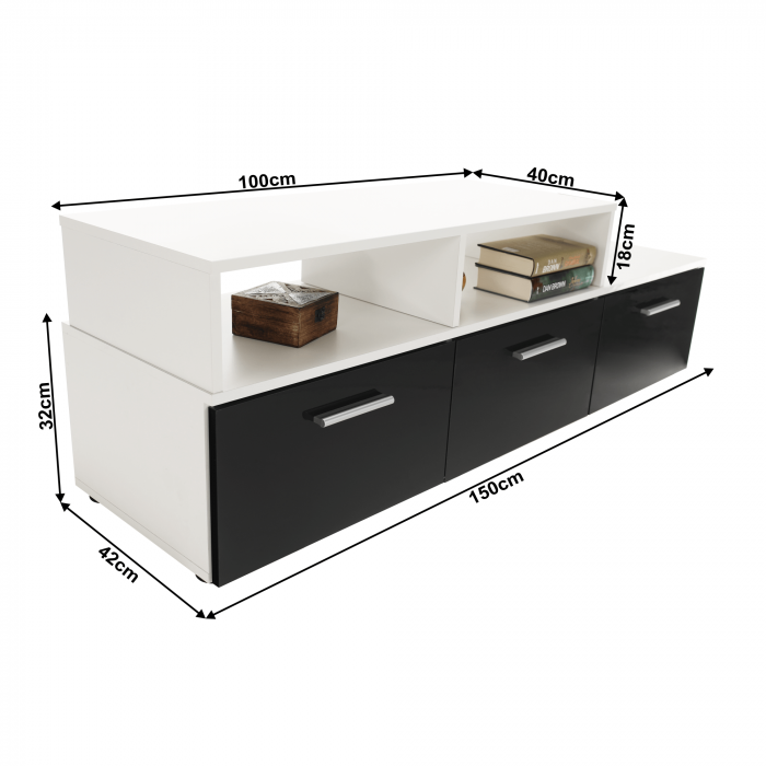 Mobilier living, alb/extra strălucire neagră HG, LEO [10]