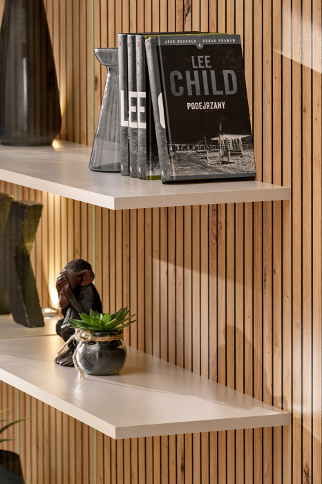Mobilier Living modern, suspendat-prindere perete , 280 cm lungime, Casmir/stejar artisan-imprimeu riflaj dungi negre, usi deschidere push open ,  canturi abs, rafturi iluminate, Bortis [9]