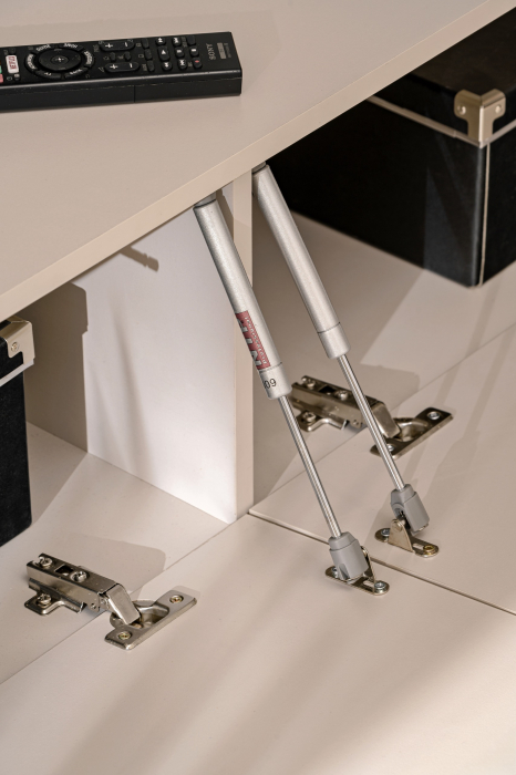 Mobilier Living modern, suspendat-prindere perete , 280 cm lungime, Casmir/stejar artisan-imprimeu riflaj dungi negre, usi deschidere push open ,  canturi abs, rafturi iluminate, Bortis [11]