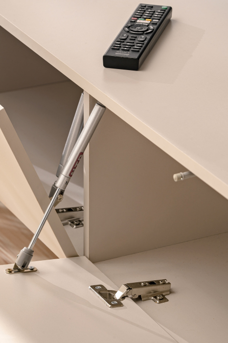 Mobilier Living modern, suspendat-prindere perete , 280 cm lungime, Casmir/stejar artisan-imprimeu riflaj dungi negre, usi deschidere push open ,  canturi abs, rafturi iluminate, Bortis [10]