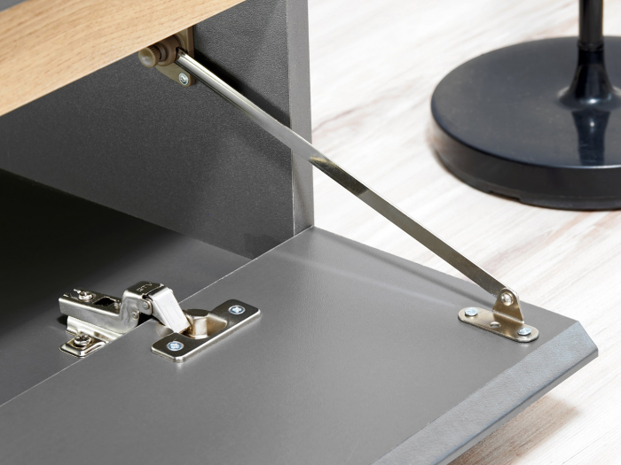 Mobilier Living-sufragerie /camera de zi , gri inchis antracit/stejar artisan  , 175 cm lungime, usi deschidere fara manere, vitrina iluminata led [5]