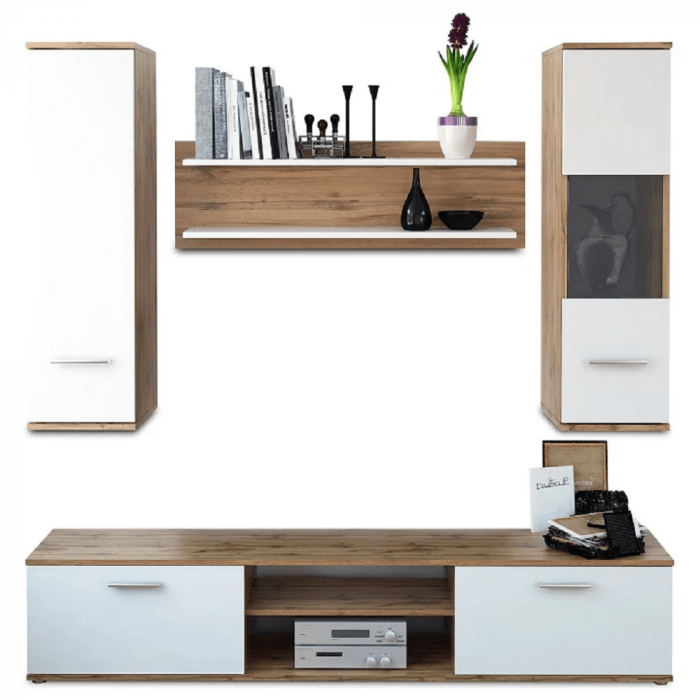 Mobilier pentru living, stejar wotan/alb, WAW NEW [2]