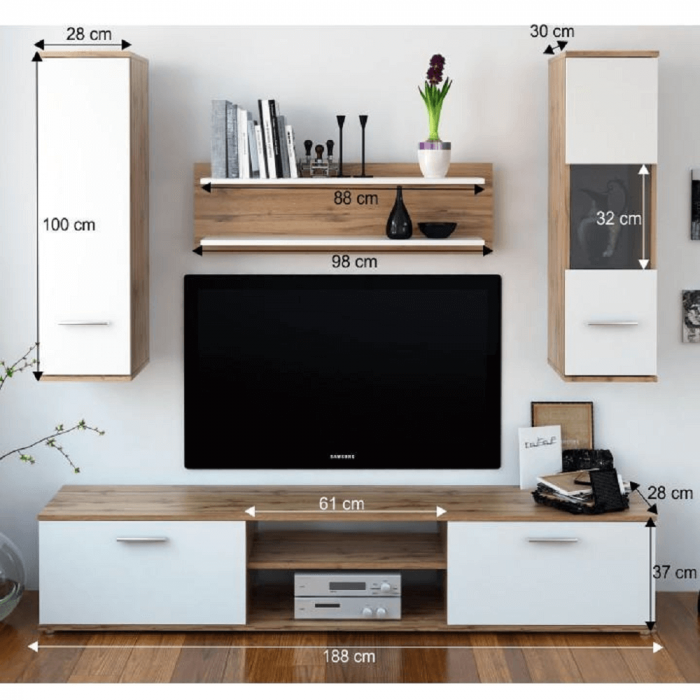 Mobilier pentru living, stejar wotan/alb, WAW NEW [3]