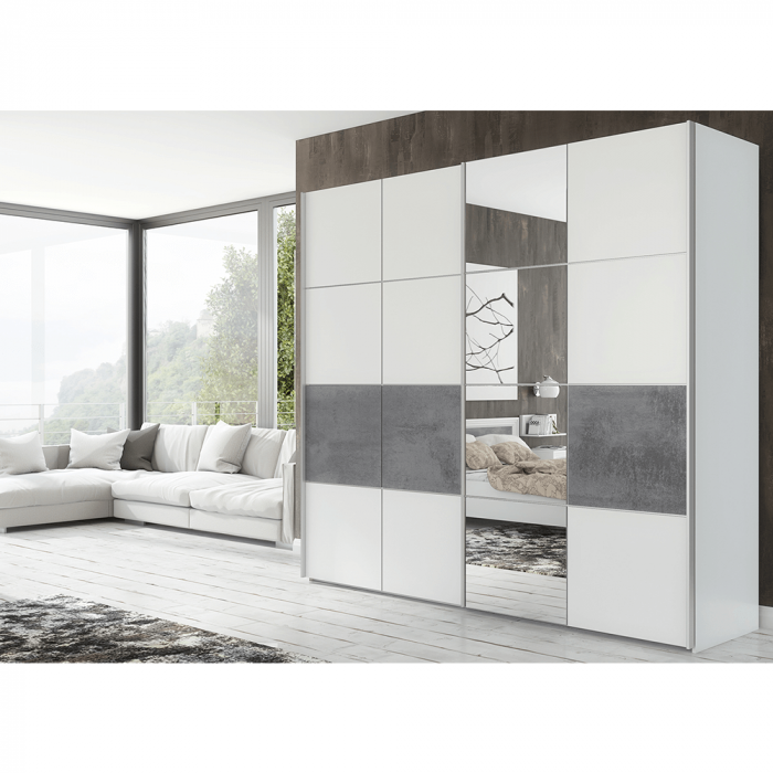 Dulap cu usi culisante , gri/alb mat ,239x65x218 cm [2]
