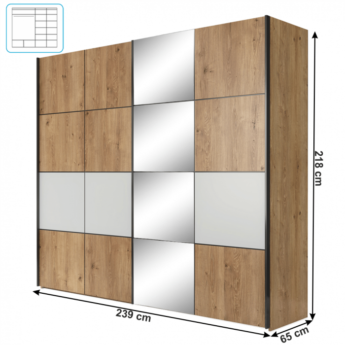 Dulap cu usi culisante , stejar grandson/alb mat ,239x65x218 cm [2]