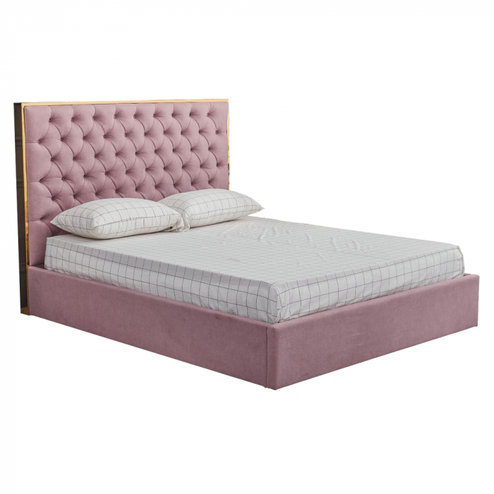 Pat tapitat dormitor lux ,160x200 cm,cu lada, inclus suport saltea metalic-rabatabil ,stofa roz invechit,Bortis Impex [5]