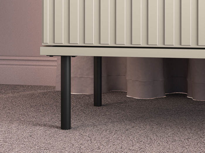 Noptiera cu 1 sertar, casmir beige crem, mdf model riflaj la sertar, maner buton auriu, 53x50x34 cm , picioare negre [6]