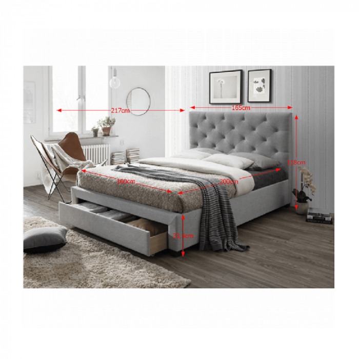 Oferta! Pat tapitat cu saltea pocket inclusa 18 cm grosime, 160x200 , stofa gri, cu sertar, suport saltea si saltea 18  cm grosime ,arcuri individuale cu husa detasabila [2]