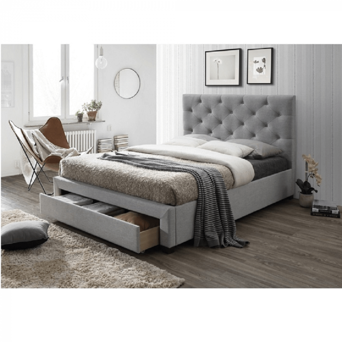 Oferta! Pat tapitat cu saltea pocket inclusa 18 cm grosime, 160x200 , stofa gri, cu sertar, suport saltea si saltea 18  cm grosime ,arcuri individuale cu husa detasabila [6]