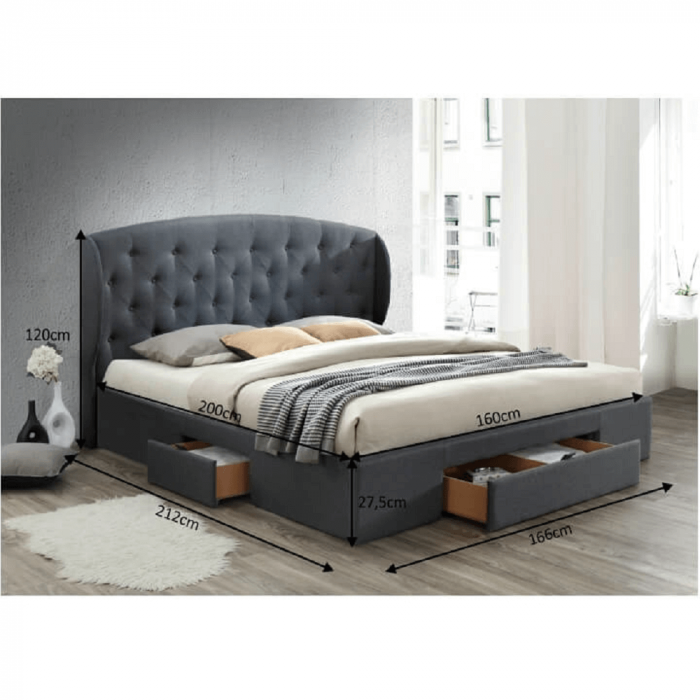 Oferta! Pat tapitat cu saltea pocket inclusa 18 cm grosime, 160x200 , stofa gri, suport saltea si saltea 18 cm grosime ,arcuri individuale cu husa detasabila [2]