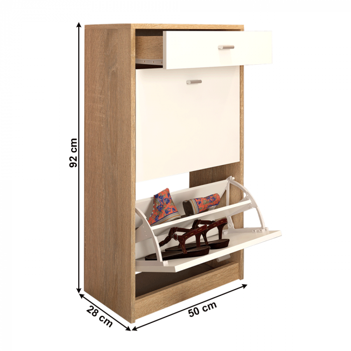Pantofar 2 compartimente cu sertar, alb/stejar sonoma, VIVAT NEW TYP 1 [3]