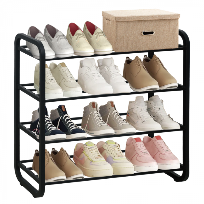 Pantofar, 4 rafturi, negru, metal/plastic [1]