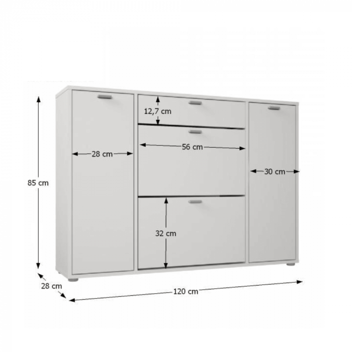 Pantofar hol, alb, 120x85x28 cm ,modern cu suport inclinabil si rafturi, Bortis [3]