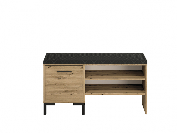 Pantofar bancuta, cu rafturi, stejar artisan/tapitat negru , 105 cm lungime , spatios [8]