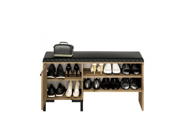 Pantofar bancuta, cu rafturi, stejar artisan/tapitat negru , 105 cm lungime , spatios [6]