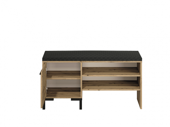 Pantofar bancuta, cu rafturi, stejar artisan/tapitat negru , 105 cm lungime , spatios [7]