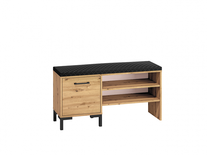 Pantofar bancuta, cu rafturi, stejar artisan/tapitat negru , 105 cm lungime , spatios [1]