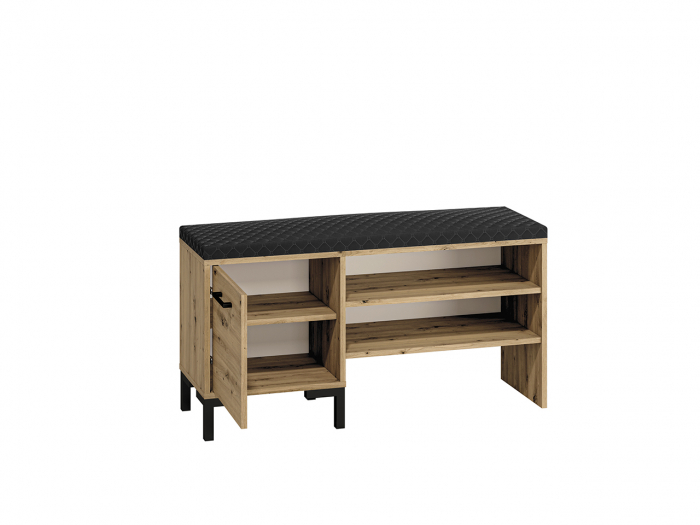 Pantofar bancuta, cu rafturi, stejar artisan/tapitat negru , 105 cm lungime , spatios [2]