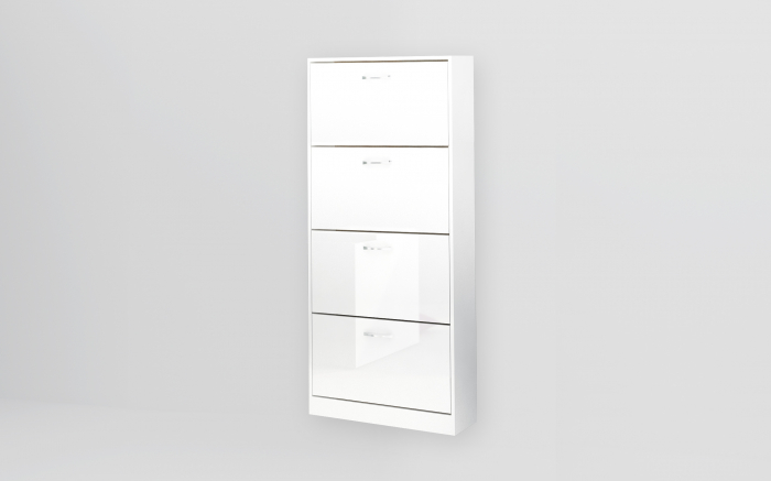 Pantofar cu 4 usi rabatabile, alb/alb lucios, cu suporturi duble pentru incaltaminte, 70x156x23 cm [2]