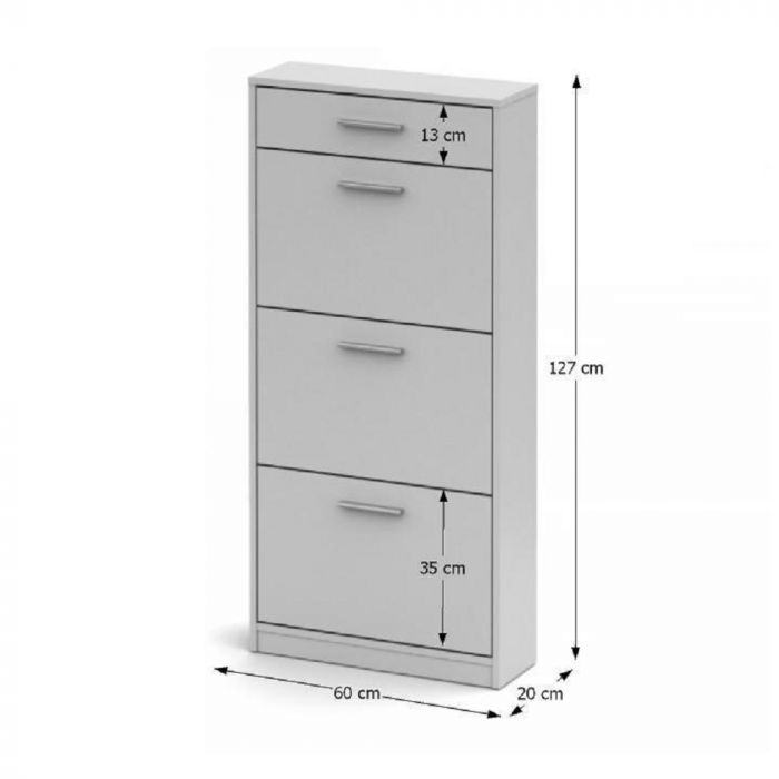 Pantofar cu sertar si 3 usi rabatabile ,alb, 60x127x20 cm,Bortis Impex [3]