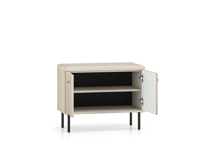 Pantofar/dulap pantofi hol, 2 usi si raft ,bej crem casmir, pal+mdf casmir , 68x 55x34 cm, usa mdf cu model riflaj, picioare negre, butoni auriu, Bortis [5]