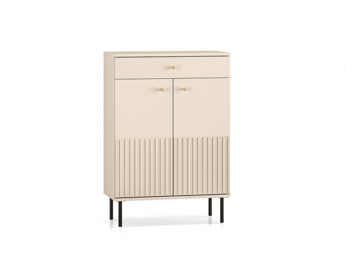 Pantofar/dulap pantofi hol, cu 2 usi  si sertar,bej crem casmir, pal+mdf casmir , 98x68x34 cm, usa mdf cu model riflaj, picioare negre, butoni auriu, Bortis [2]