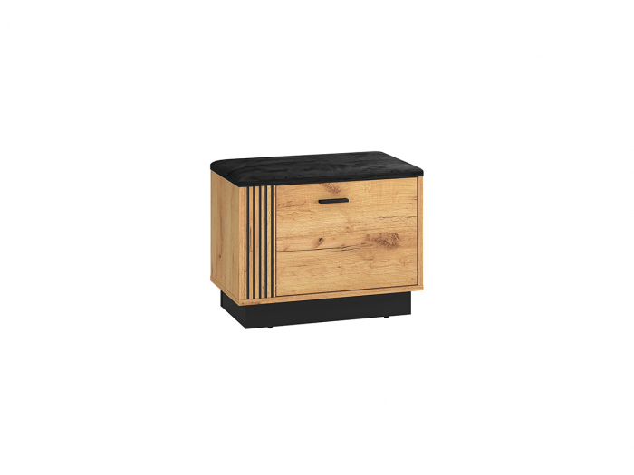 Pantofar/dulap pantofi hol, stil bancuta -tapitata partea de sus, 1 usa , stejar craft+negru, pal , 60x 49x34 cm, insertie negru model riflaj [2]