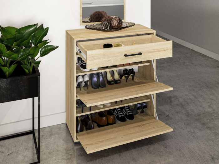Pantofar hol /dulap pantofi/incaltaminte, 80 cm lungime x 34 cm adancime x90 cm inaltime, stejar sonoma , cu sertar si 2 usi , 4 rafturi incaltaminte, spatios, usi rabatabile, canturi abs ,Bortis [1]