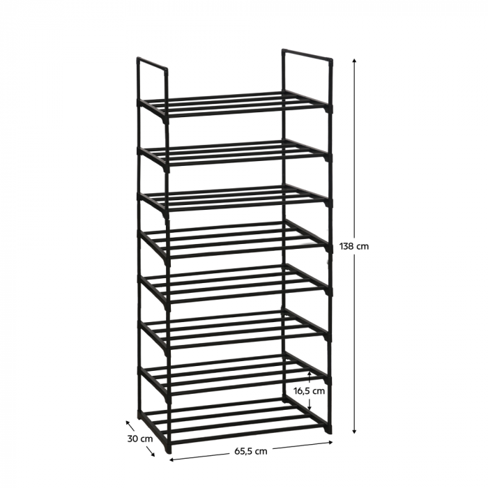 Pantofar/suport pantofar, negru, 8 rafturi , metal plastic, 65,5 cm lungime x30 cm adancime x138 cm inaltime [2]
