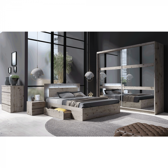 Pat 160x200, cu iluminare LED din spate, stejar welington, TOGOS [2]
