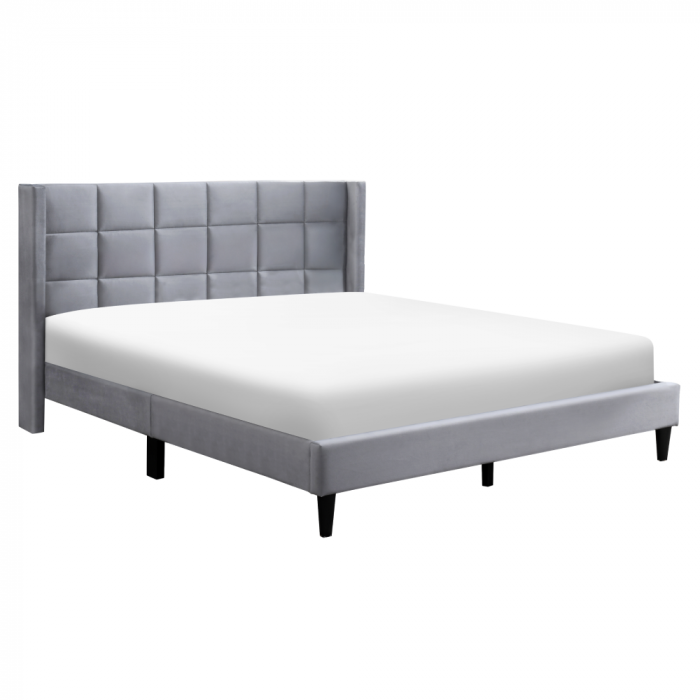 Pat dormitor tapitat, 160x200, gri ţesătură Velvet, suport de saltea inclus [2]