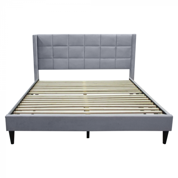 Pat dormitor tapitat, 160x200, gri ţesătură Velvet, suport de saltea inclus [4]