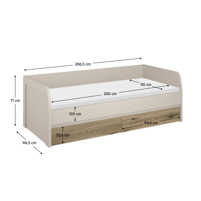 Pat, 90x200, caşmir/stejar evoke, KAROS 2S [4]