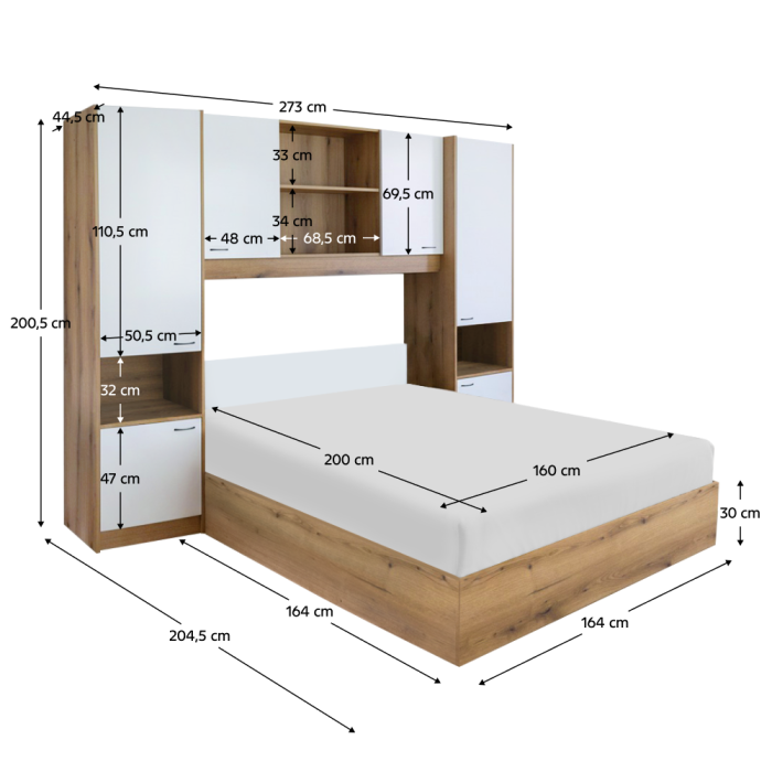 Pat cu extensie, 160x200, alb luciu înalt HG, MILAGA [15]