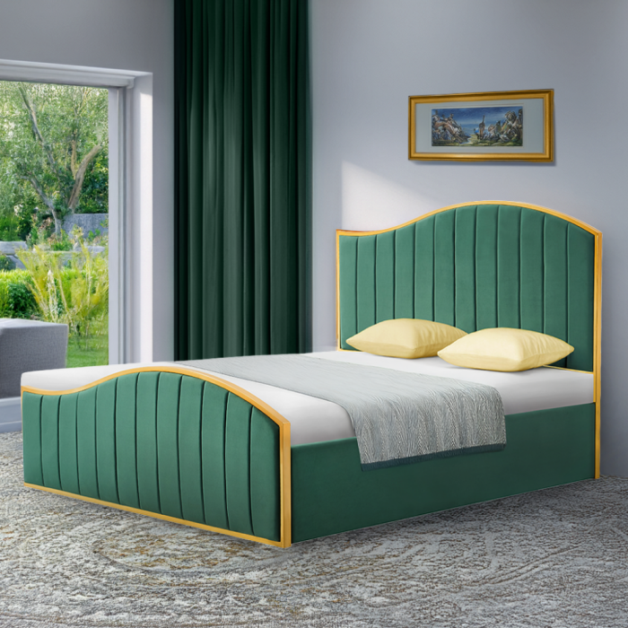 Pat cu grătar, 180x200, verde ţesătură Velvet/auriu crom auriu, GEORGIA [2]