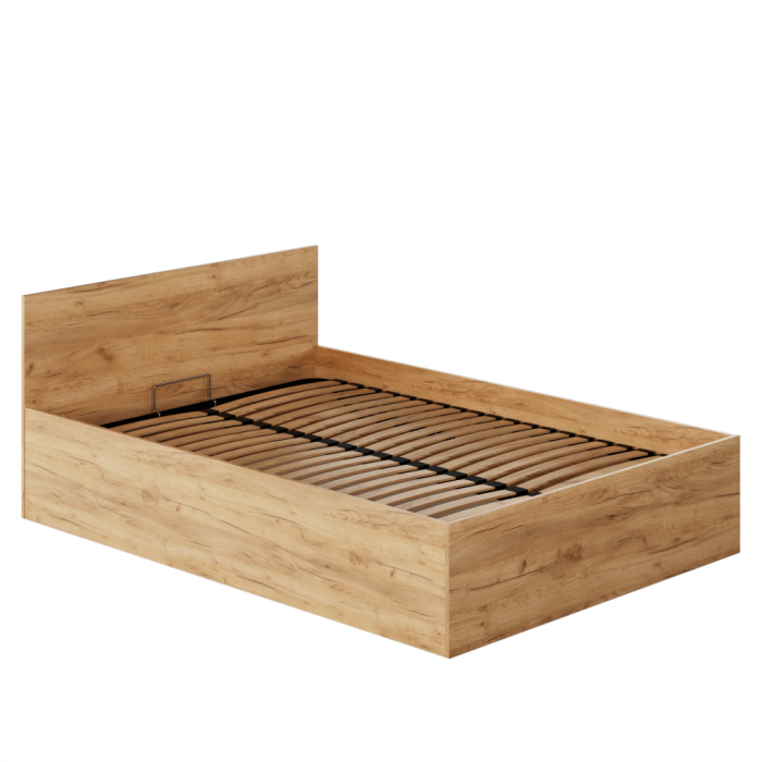 Pat cu grătar metalic şi spaţiu de depozitare, 140x200, stejar craft auriu, DOLI [3]