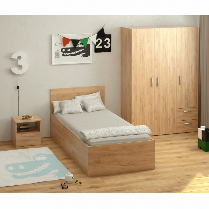 Pat cu grătar metalic şi spaţiu de depozitare, 90x200, stejar craft auriu, DOLI [2]